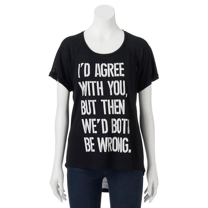 Juniors' I'd Agree With You High-low Graphic Tee, Girl's, Size: Medium, Oxford
