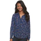 Women's Elle&trade; Chiffon Blouse, Size: Medium, Blue (navy)