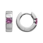 Sterling Silver Lab-created Pink Sapphire Hoop Earrings, Women's