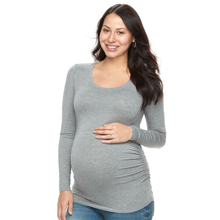 Maternity A:glow Ruched Scoopneck Tee, Women's, Size: Xl-mat, Med Grey