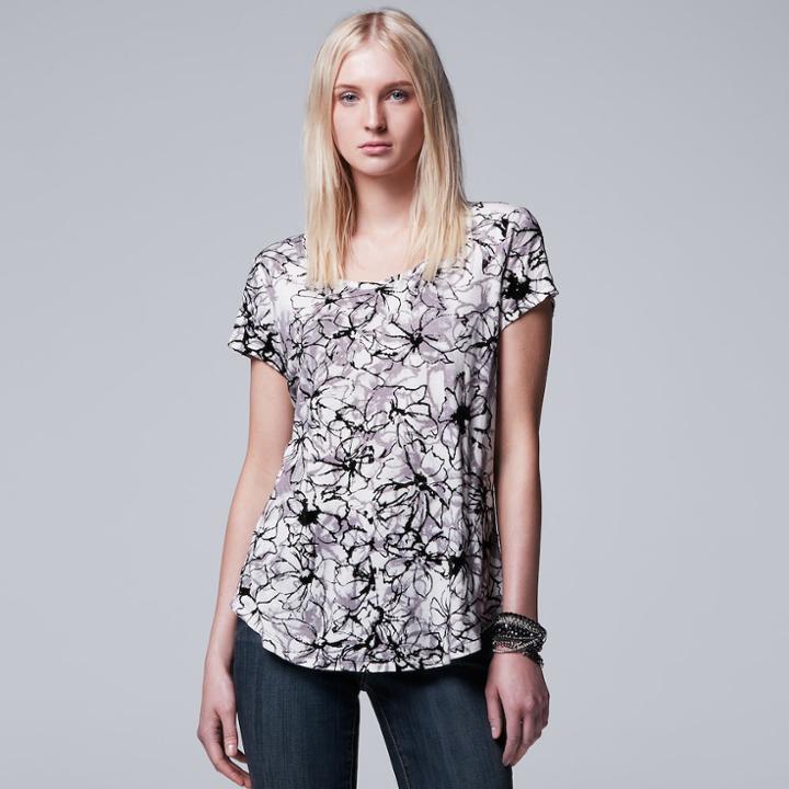Women's Simply Vera Vera Wang Print Scoopneck Tee, Size: Xl, Oxford