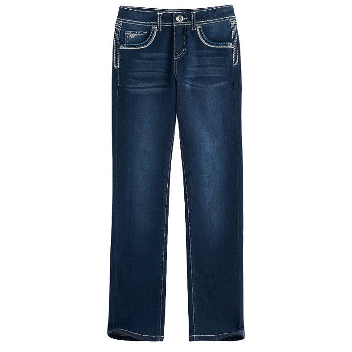 Girls 7-16 Freestyle Revolution Rhinestone Embellished Whiskered Bootcut Jeans, Size: 7, Med Blue