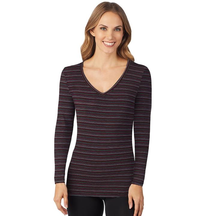 Women's Cuddl Duds Softwear V-neck Top, Size: Small, Oxford