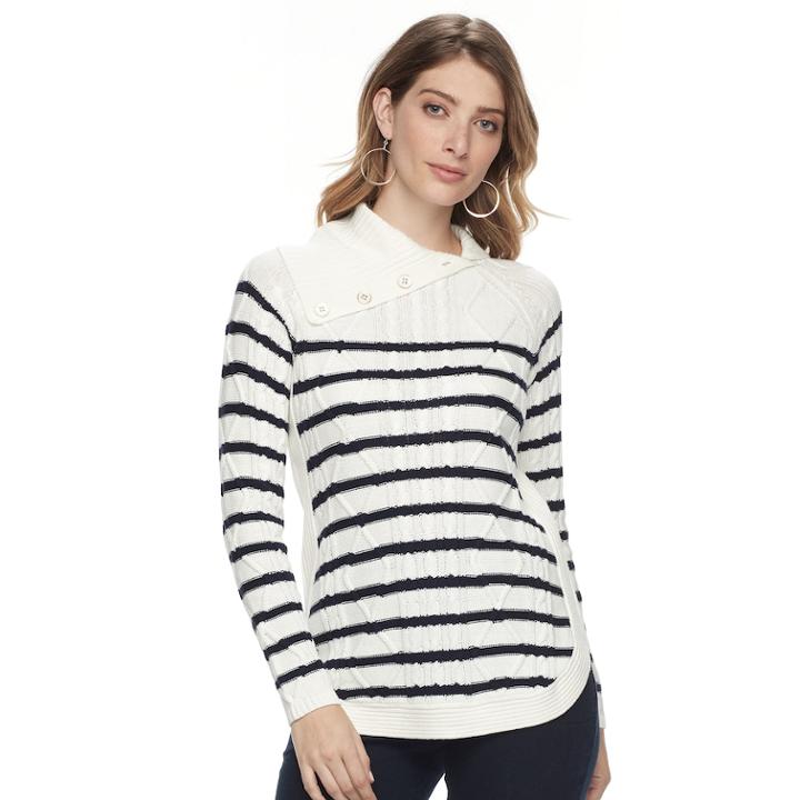 Women's Croft & Barrow® Cable-knit Splitneck Sweater, Size: Xl, White