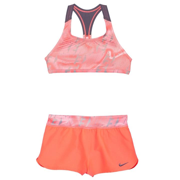 Girls 7-14 Nike Racerback Bikini Top & Shorts Swimsuit Set, Size: 10, Light Red