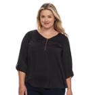 Plus Size Apt. 9&reg; Satin 1/4-zip Top, Women's, Size: 2xl, Black