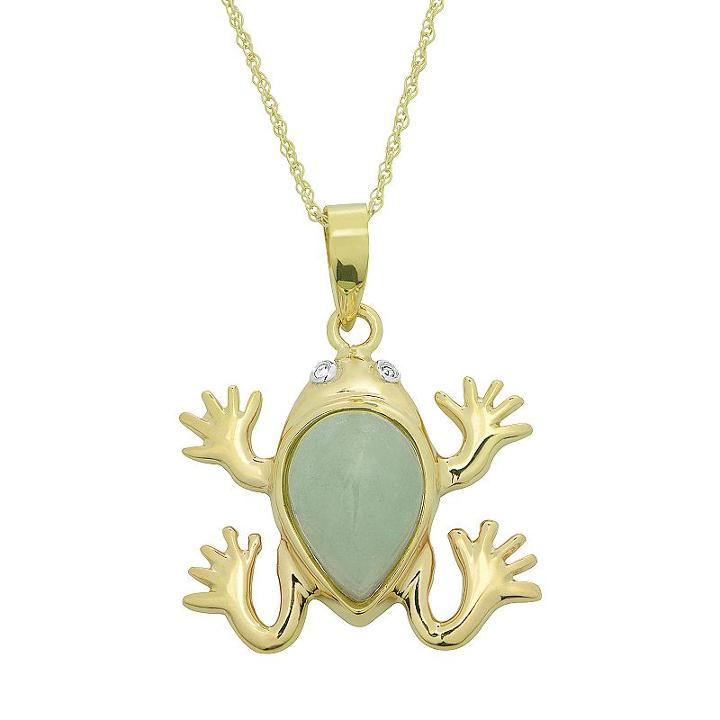 Jade & Diamond Accent 10k Gold Frog Pendant Necklace, Women's, Size: 18, Green