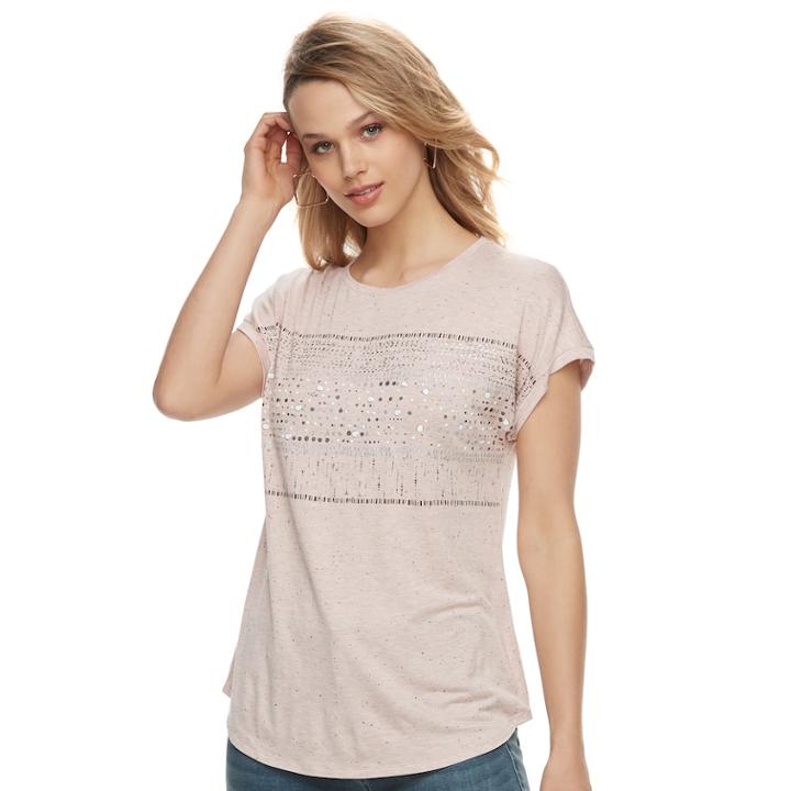 Women's Apt. 9&reg; Embellished Tee, Size: Large, Light Pink