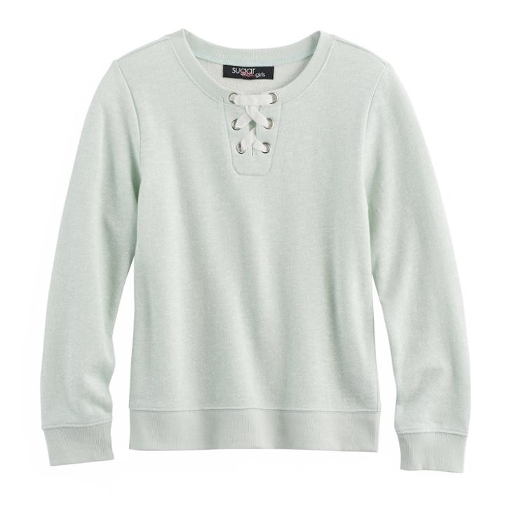 Girls 7-16 Sugar Rush Lace-up Neck Sweatshirt, Size: Xl, Brt Green