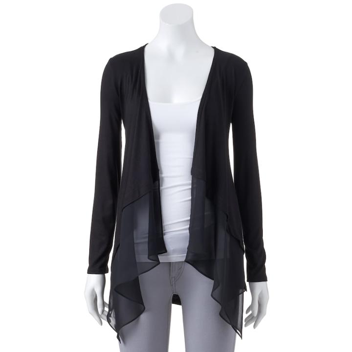 Women's Elle&trade; Mixed-media Flyaway Cardigan, Size: Medium, Black