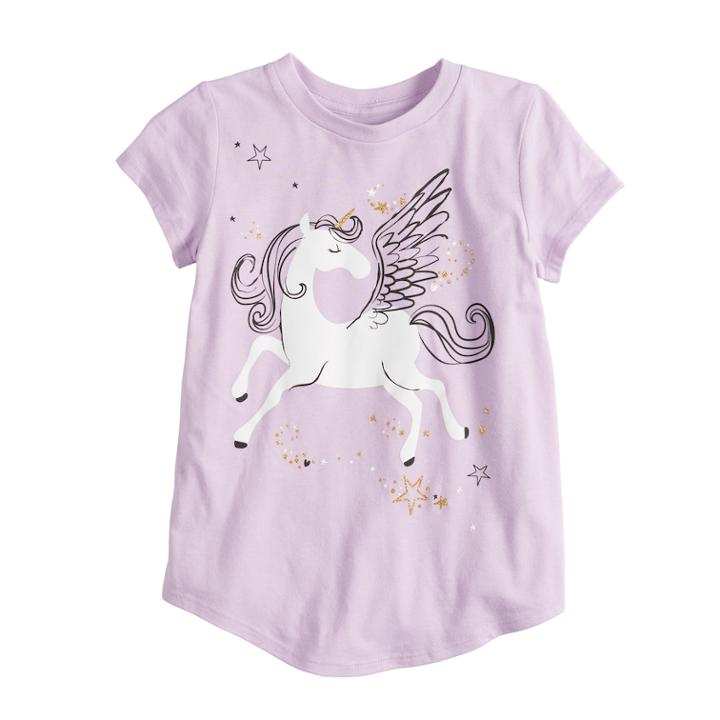 Girls 4-10 Jumping Beans&reg; Short-sleeve Glittery Unicorn Graphic Tee, Size: 6, Lt Purple