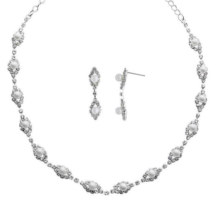 Crystal Allure Necklace And Drop Earring Set, Women's, Size: 14.5, White