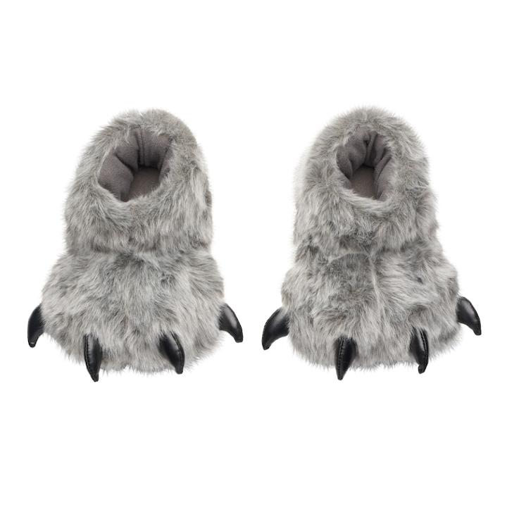 Boys Bear Paw Slippers, Size: 11-12, Dark Grey