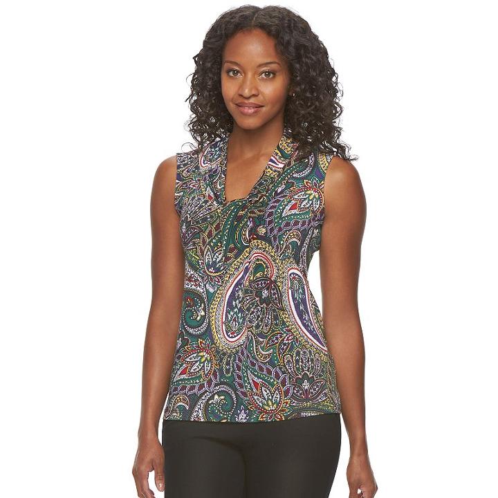 Petite Dana Buchman Knotted V-neck Top, Women's, Size: M Petite, Dark Green