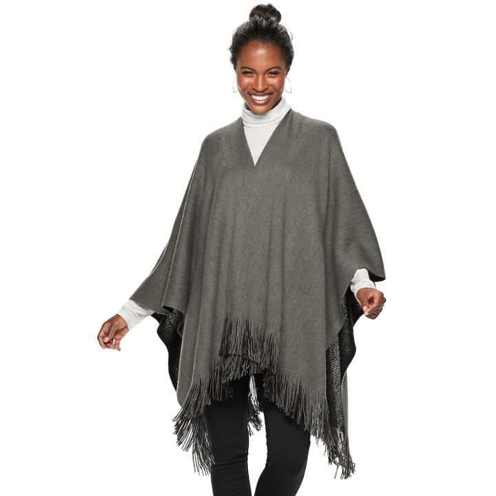 Apt. 9&reg; Fringed Reversible Ruana, Women's, Dark Grey