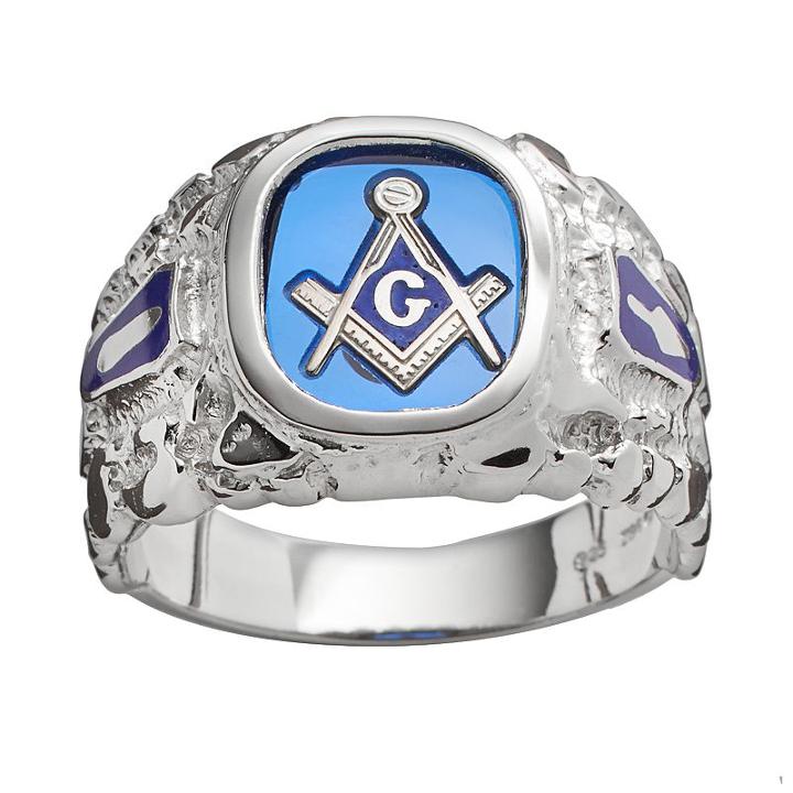 Sterling Silver Lab-created Sapphire Masonic Ring - Men, Size: 10, Blue