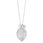 Long Openwork Leaf Charm Necklace, Women's, Silver
