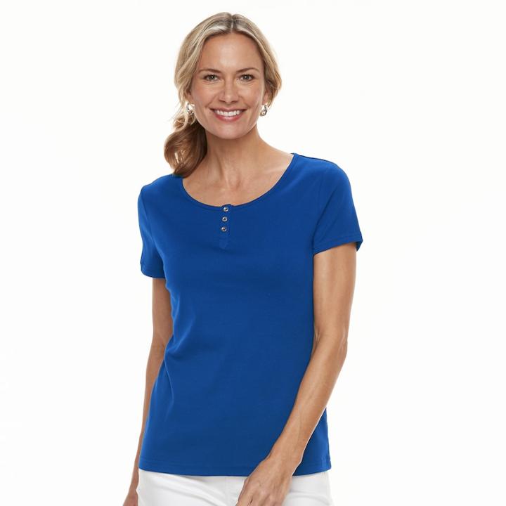 Women's Croft & Barrow&reg; Button Accent Scoopneck Tee, Size: Xl, Dark Blue