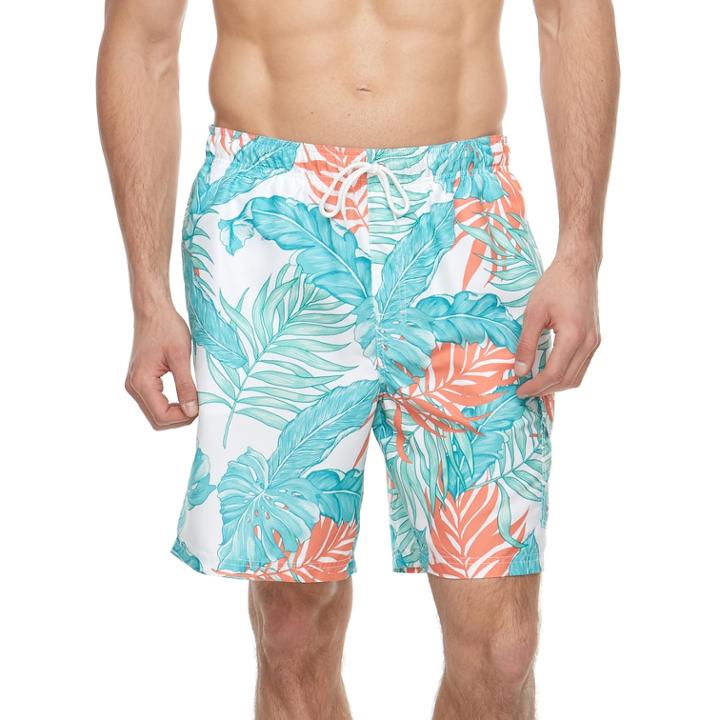 Big & Tall Croft & Barrow&reg; Tropical Palm Leaf Printed Swim Trunks, Men's, Size: 3xl Tall, Turquoise/blue (turq/aqua)