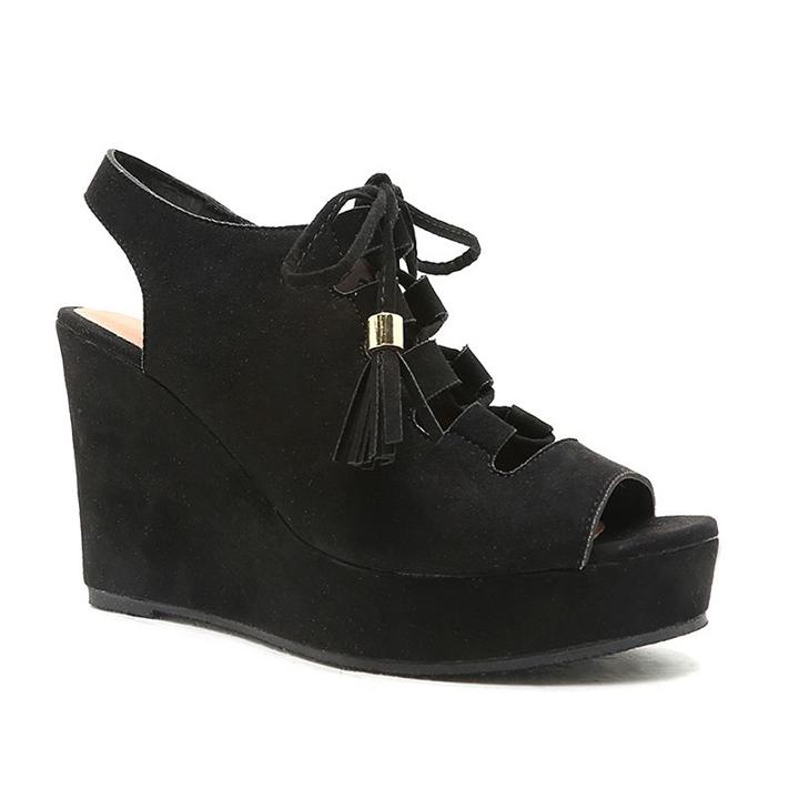 Qupid Finch Women's Wedge Sandals, Girl's, Size: 7, Black