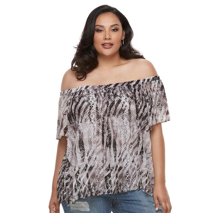 Plus Size Jennifer Lopez Pleated Cold Shoulder Top, Women's, Size: 1xl, Black