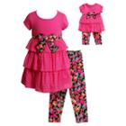 Girls 4-14 Dollie & Me Tiered Polka-dot Dress & Floral Capri Leggings Set, Girl's, Size: 8, Pink Other