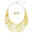 Yellow Beaded Multi Strand Necklace & Drop Earring Set, Women's, Med Yellow