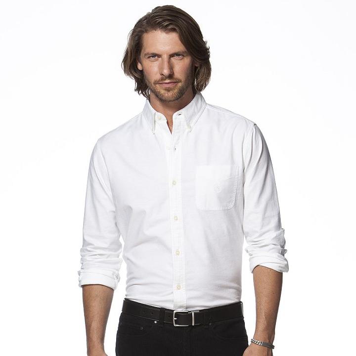 Men's Chaps Classic-fit Stretch Oxford Tattersall Button-down Shirt, Size: Medium, White