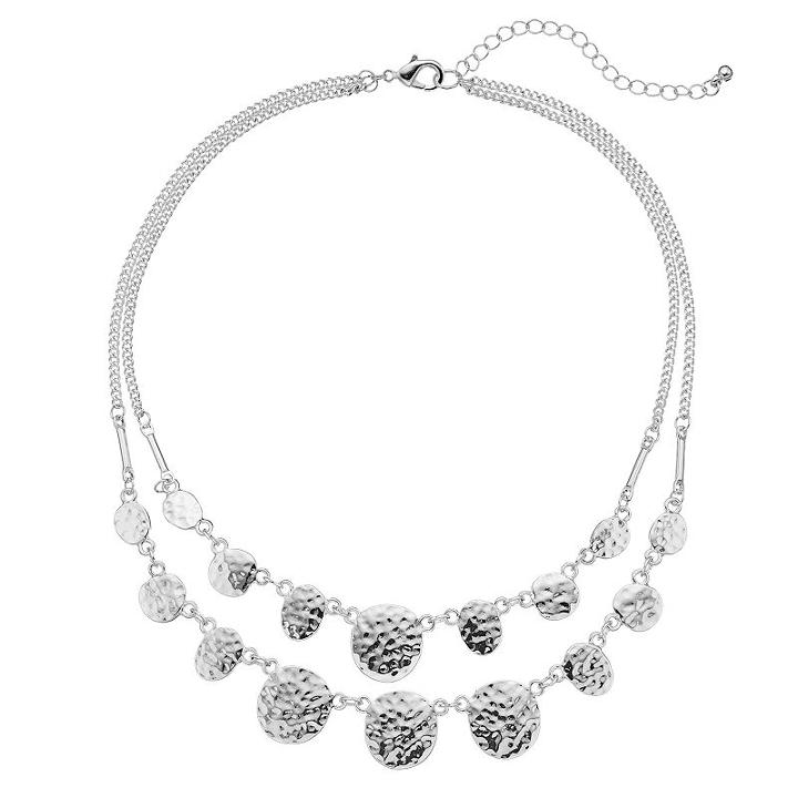 Apt. 9&reg; Hammered Disc Double Strand Necklace, Women's, Silver