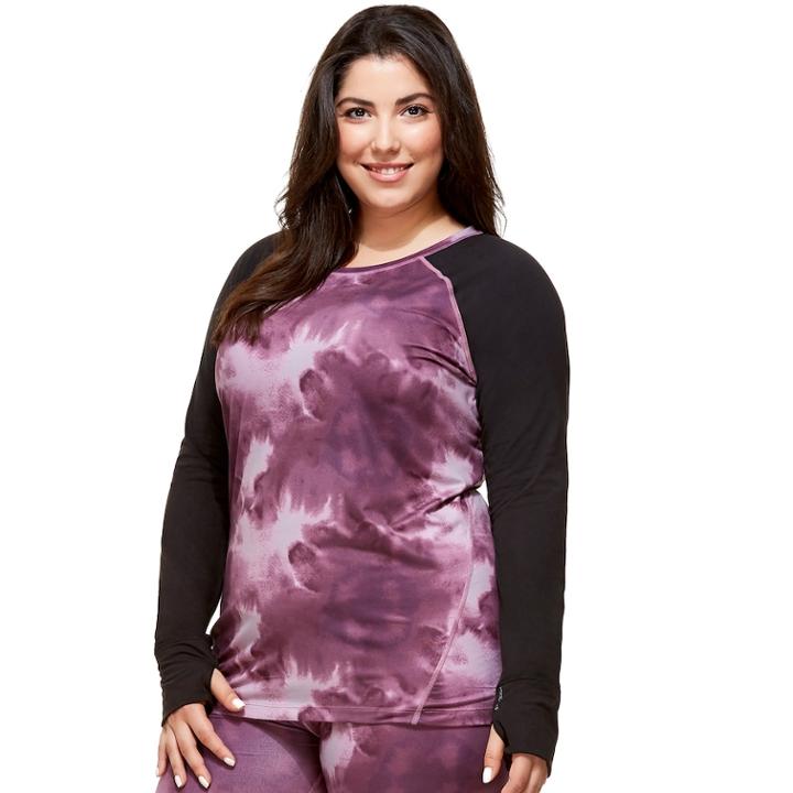 Plus Size Hottotties By Terramar Ashley Raglan Long Sleeve Top, Women's, Size: 1xl, Brown Over