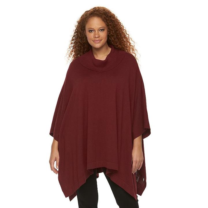 Plus Size Croft & Barrow&reg; Cowlneck Poncho Sweater, Women's, Size: 2x/3x, Dark Red