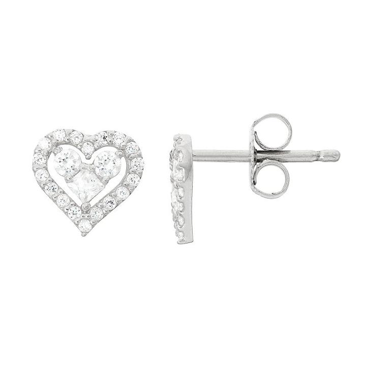 Junior Jewels Kids' Sterling Silver Cubic Zirconia Heart Stud Earrings, Women's