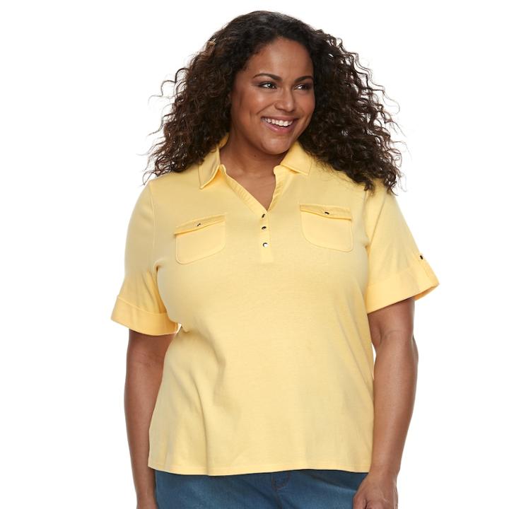 Plus Size Croft & Barrow&reg; 2-pocket Henley Polo, Women's, Size: 1xl, Gold