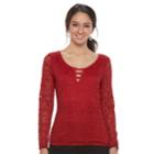 Juniors' Candie's&reg; Criss-cross Lace Top, Size: Medium, Med Red