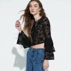 K/lab Lace-up Bell Sleeve Top, Girl's, Size: Xs, Black
