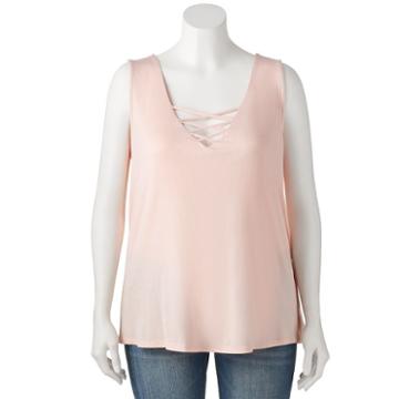 Juniors' Plus Size Living Doll Knit Cross Front Tank, Girl's, Size: 2xl, Pink Other
