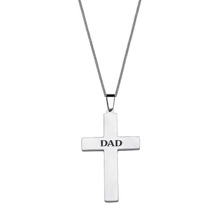 Stainless Steel & Carbon Fiber Dad Cross Pendant Necklace, Men's, Size: 20, Grey