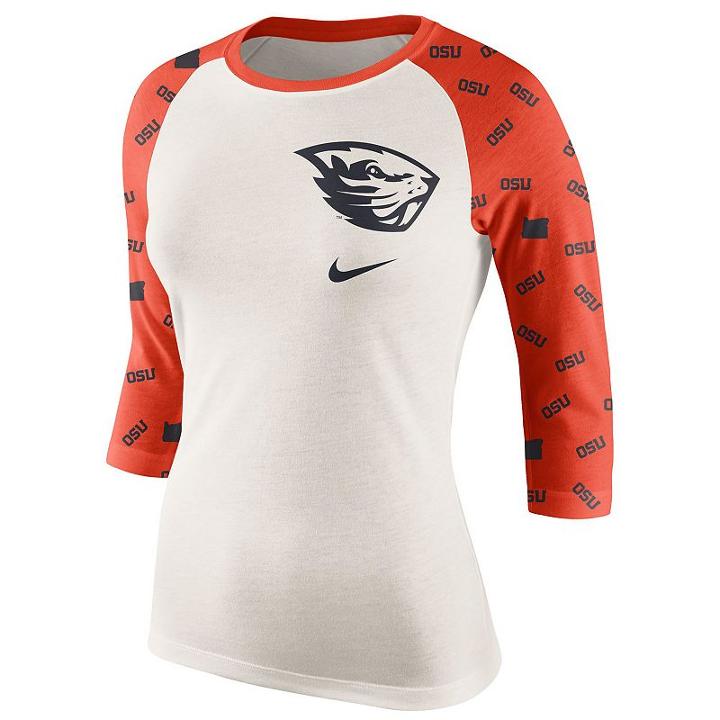Women's Nike Oregon State Beavers Veer Tri-blend Raglan Tee, Size: Xl, Natural