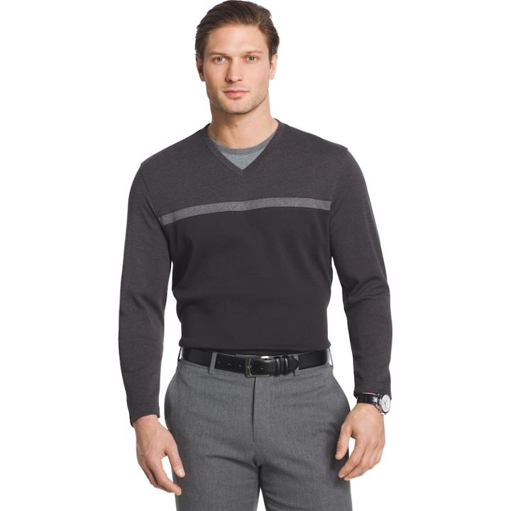 Men's Van Heusen Jaspe Classic-fit Mock-layer Stretch V-neck Sweater, Size: Xxl, Black