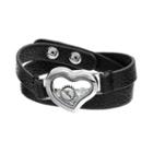 Blue La Rue Crystal Stainless Steel 1-in. Heart Mom Charm Locket Wrap Bracelet - Made With Swarovski Crystals, Women's, Black