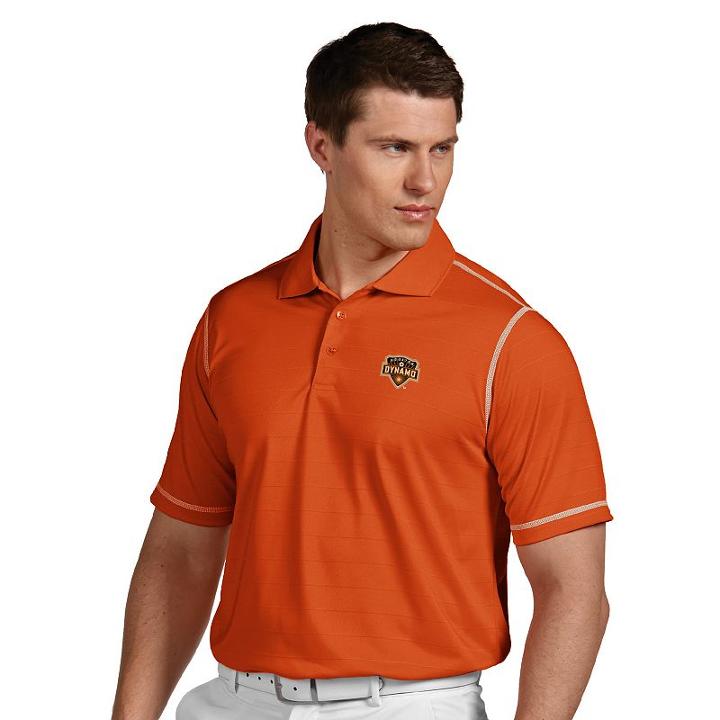 Men's Antigua Houston Dynamo Icon Desert-dry Tonal-striped Performance Polo, Size: Small, Brt Orange