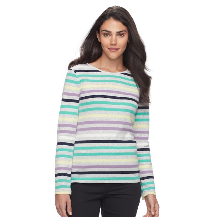 Petite Croft & Barrow&reg; Crewneck Tee, Women's, Size: S Petite, Light Grey