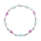 Sterling Silver Lab-created Pink Sapphire, Lab-created Opal And Diamond Accent Heart Bracelet, Women's, Size: 7.5