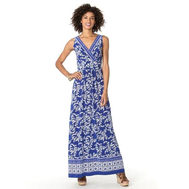Petite Chaps Printed Maxi Dress, Women's, Size: M Petite, Blue