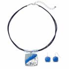 Blue Square Pendant Necklace & Drop Earring Set, Women's
