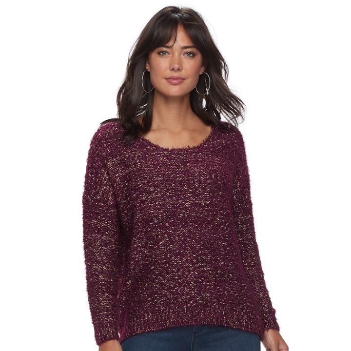 Women's Jennifer Lopez Fuzzy Boucle Sweater, Size: Small, Drk Purple