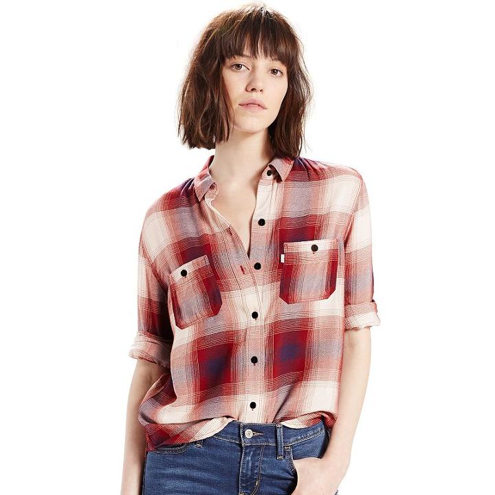 Women's Levi's Workwear Plaid Boyfriend Shirt, Size: Xs, Natural