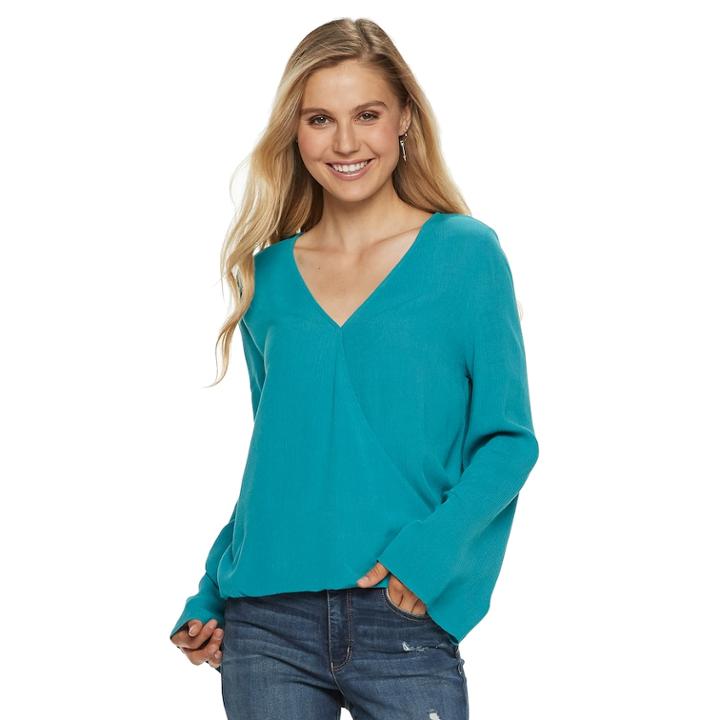 Juniors' Grayson Threads Wrap Front Woven Top, Teens, Size: Xl, Green