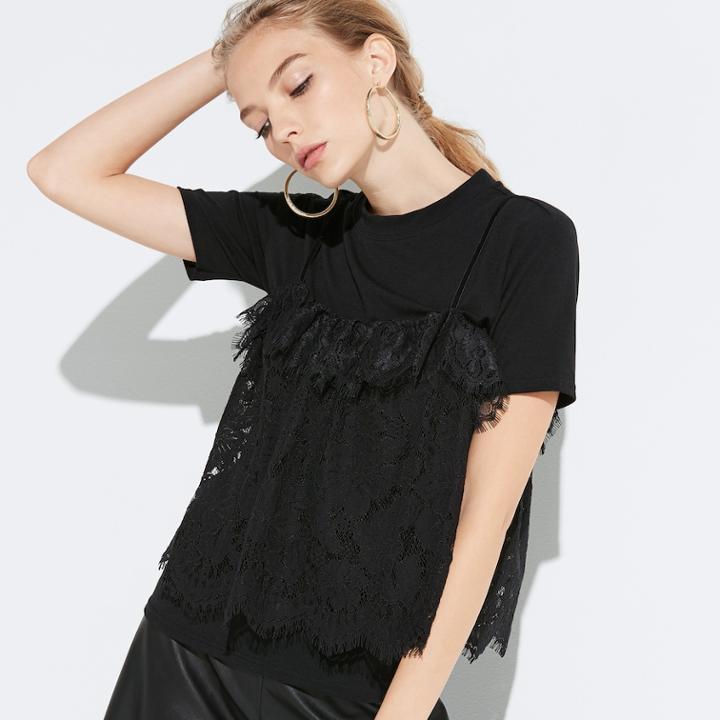 K/lab Ruffled Lace Tee, Teens, Size: Xs, Black