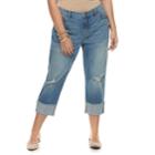 Plus Size Jennifer Lopez Ripped Boyfriend Jeans, Women's, Size: 18 W, Dark Blue